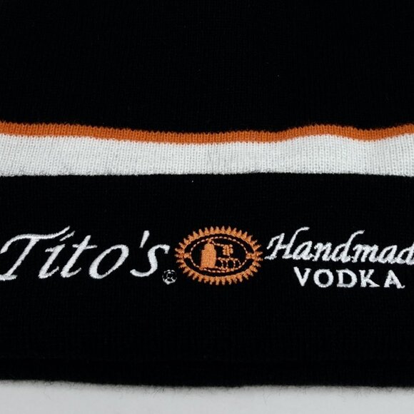 Tito's Handmade Vodka Beanie 2022 Toque Adult Black Orange Knit Pom Texas - Picture 3 of 4
